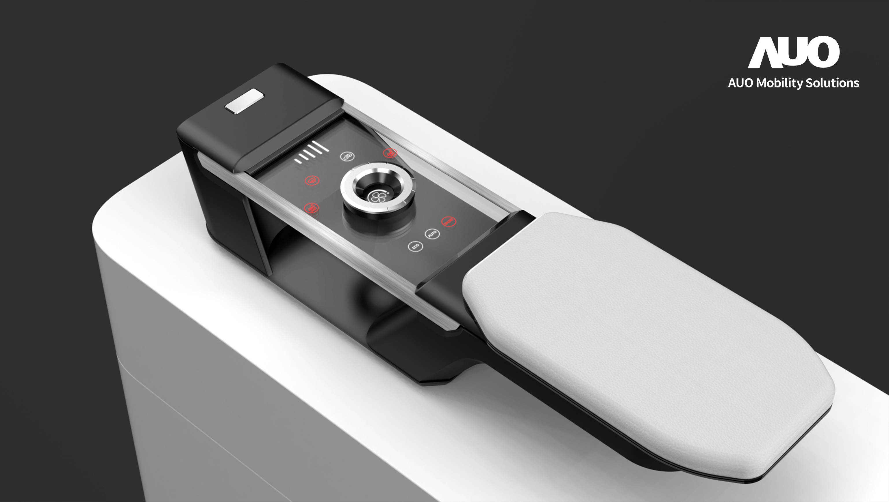 友達智慧移動全新發表INVISY隱形科技系列，CrystalSense Console以最簡約的機構設計，提供直覺控制的主動觸覺回饋與壓力感測，並且動態呈現、僅在需要時顯示，打造未來座艙的極致互動體驗。