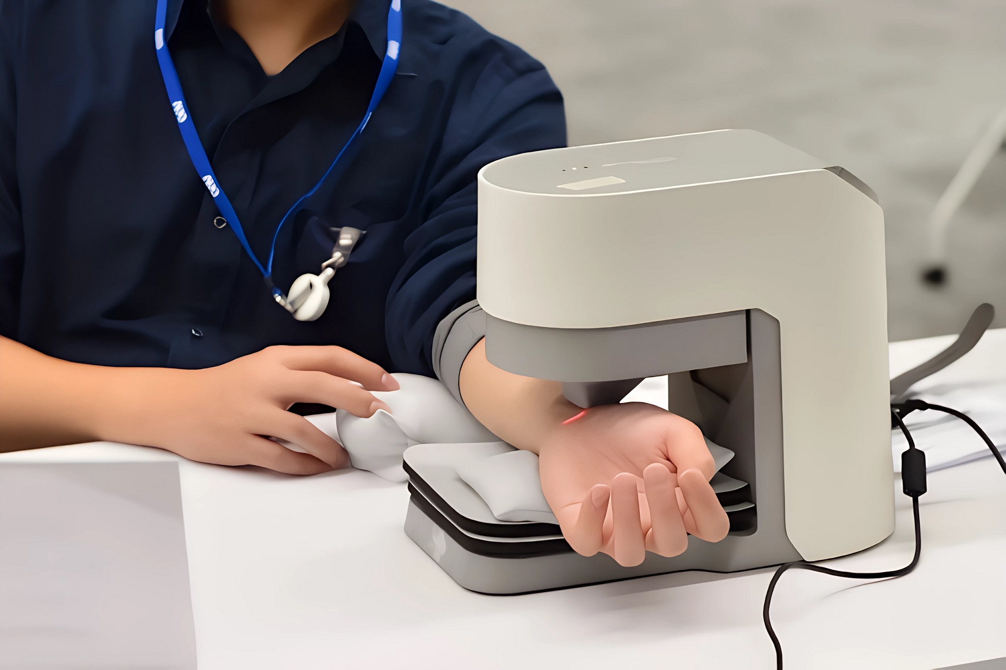 友達耘康中醫數位化檢測解決方案之脈象檢測系統採用高靈敏多點式壓力感測器，可真實還原「寸、關、尺」三部脈象量測結果