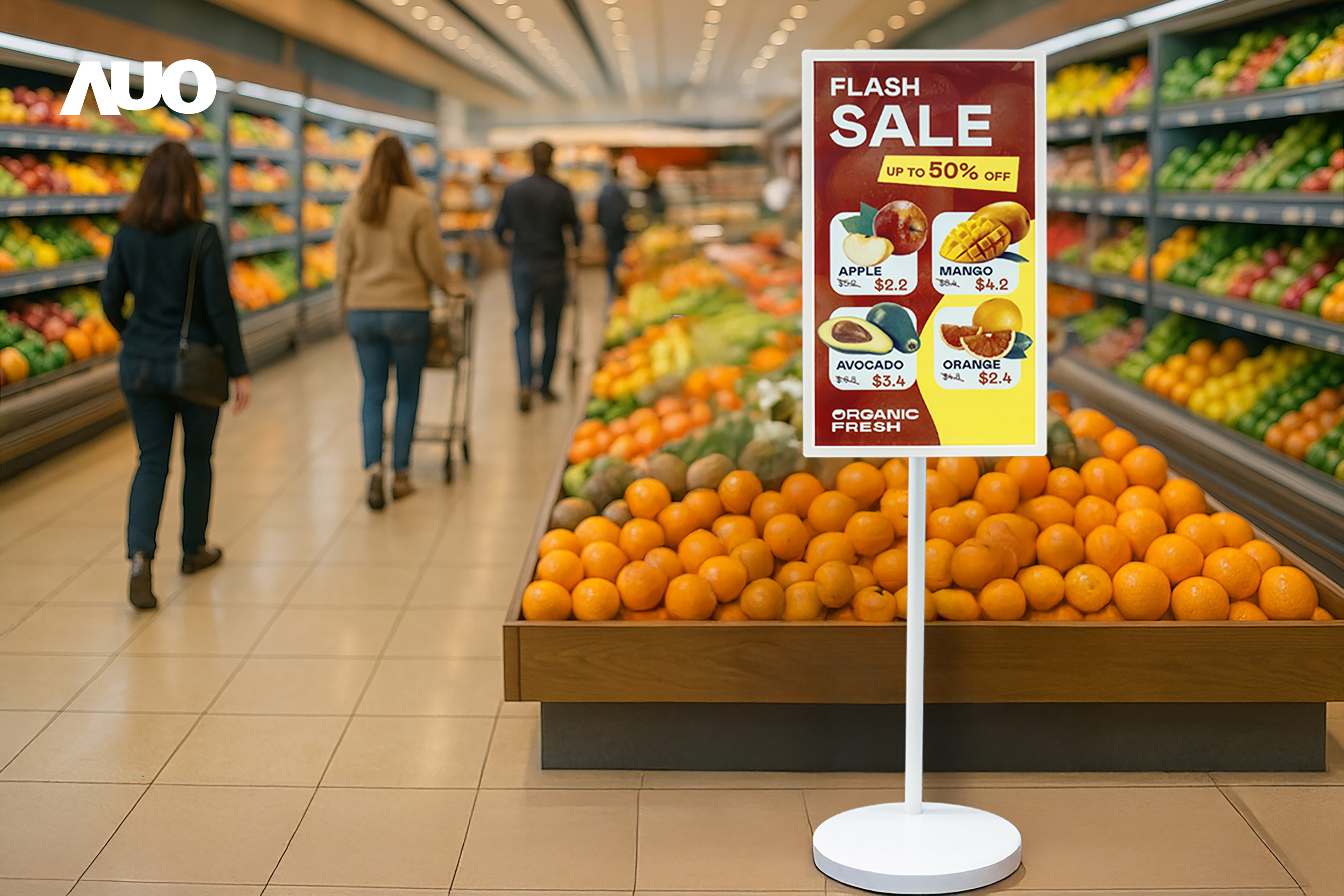 达擎首亮相低功耗、全彩的〝aecoPost电子纸解决方案〞，仅在更新画面时需要微量的电力驱动，无需布建电线的便捷设计，使其可灵活应用、随意置放，并可透过云端或行动装置app，轻松管理及排程广告内容，晋升店头营销利器。